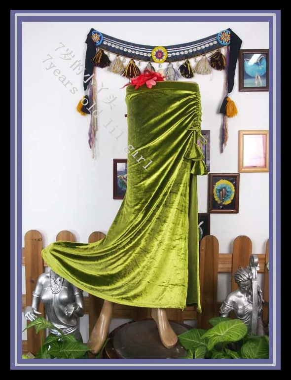 Bellydance Costume Tribal Fusion Velvet Skirt With Open Slit SRA12