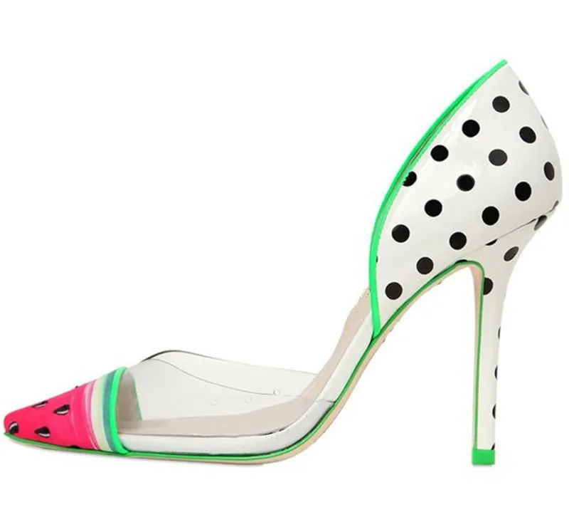 

2018 New fashion color printing high heels clear PVC patchwork stiletto pumps women party dress shoes size 35-42