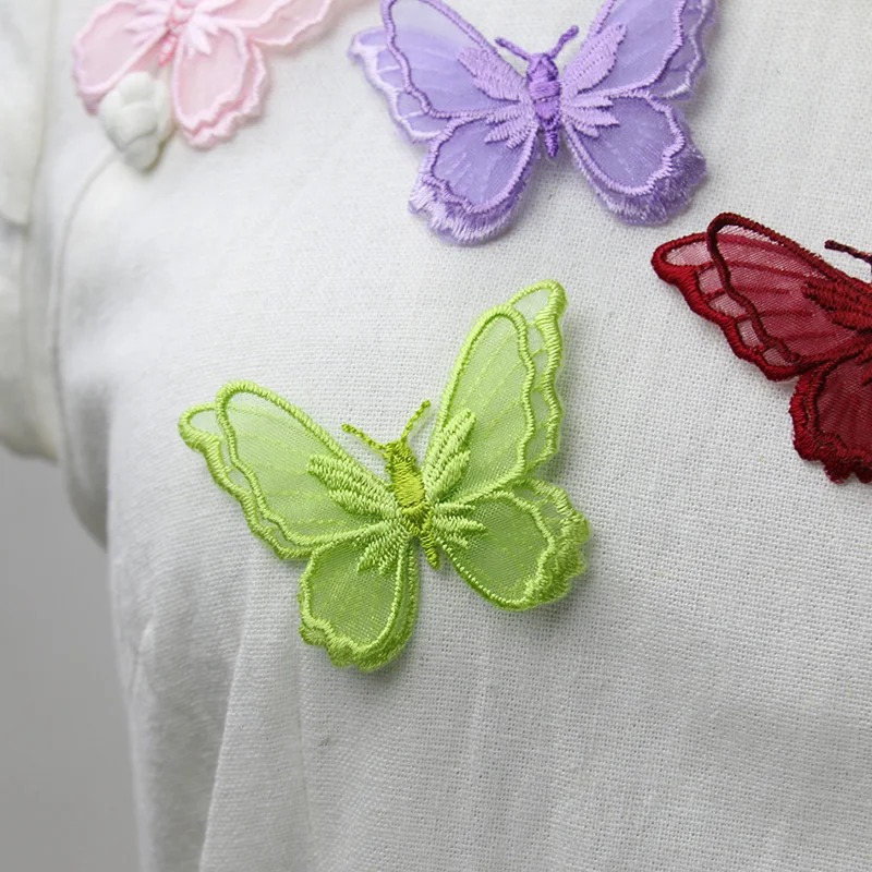 1PCS Double Layers Organdy Butterfly Patch Embroidered Cloth Stickers Bride Veil Accessories Iron On Patch for Clothing