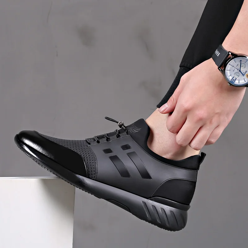 2025 Men\'s Shoes Quality Lycra+ Cow Leather Shoes Brand 5CM Increasing British Shoes New Summer Black Man Casual Height Shoes