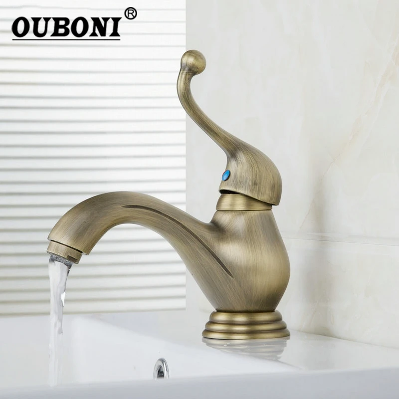 

OUBONI Antique Brass Bathroom Faucet 1 Handle Spray Spout Brass Body Deck Mount Wash Basin Sink Vessel Torneira Tap Mixer Faucet