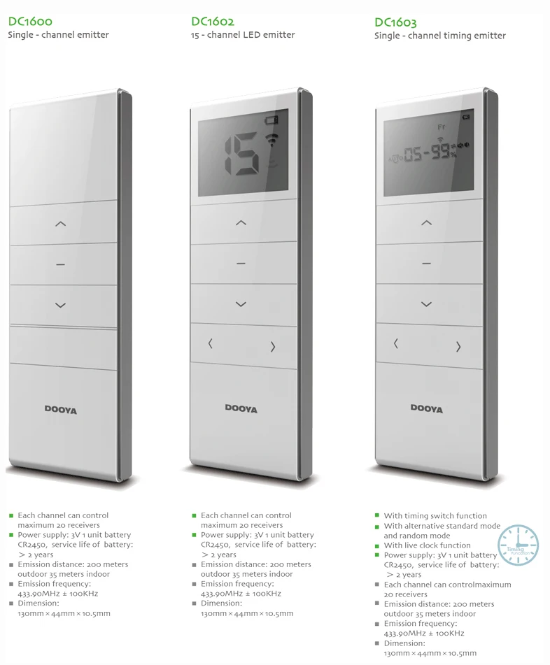 Dooya-Motor Remote Controller, Single Channel, Multi Channel Wall Switch, Timing Function Controller for Roller Blinds