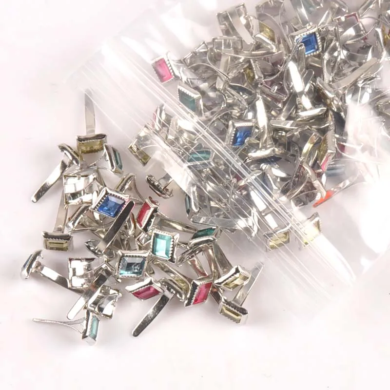 50PCs Mixed square Rhinestone Brad Scrapbooking Embellishment Fastener Brads Metal Crafts For shoes Decoration 7x7x15mm CP2199