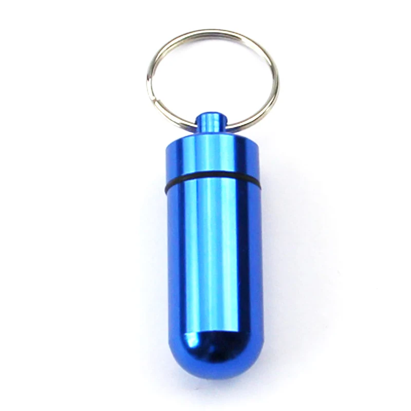 New High Quality Portable WaterProof Mini Blue Aluminum Keychain Tablet Storage Box Bottle Case Holder