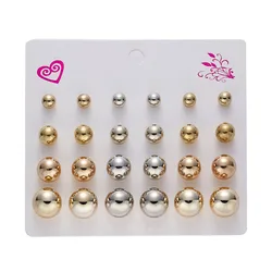 12Pairs/set Zircon Crystal Round Ball Geometry Earring Sets Fashion Shining Rhinestone Gold Color Stud Earrings Women Jewelry