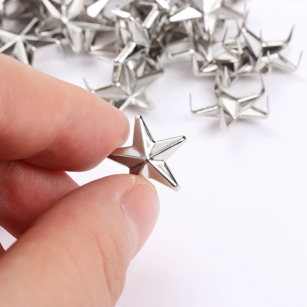 100pcs 15mm Star Rivets Leather Craft DIY Studs Spikes Spots Nailhead Rock Punk Garment Sewing Decoration Clothing Accessories