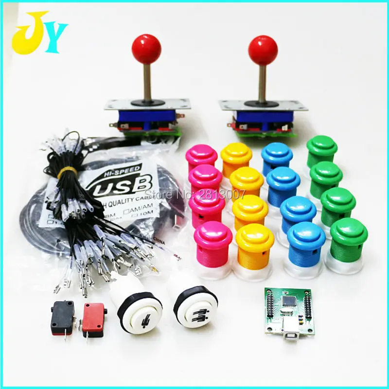 

Arcade DIY KIT 16 * Round Push Buttons + 2 * ZIPPY Joysticks +1 * 2 player PC PS3 2 IN 1 USB encoder For Jamma MAME