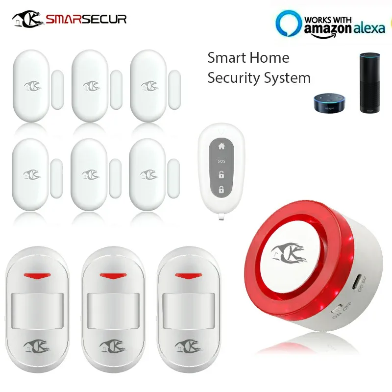 

Wireless WIFI Smart Home Security Alarm System Door Contact PIR Detector Remote Control and Shine Light Siren