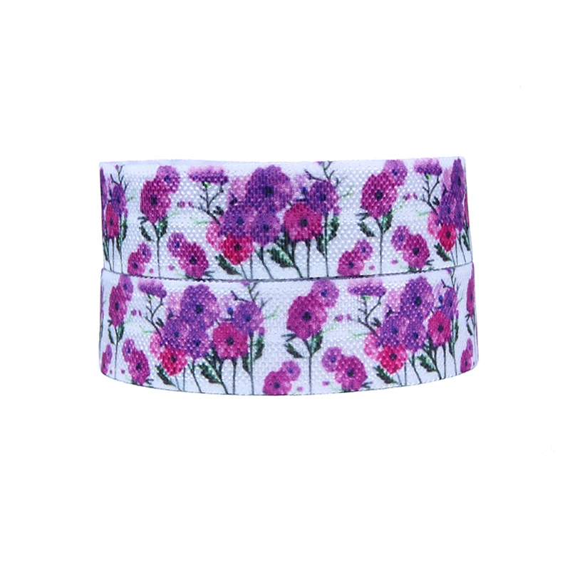 

FLRA ElasticNew watercolor purple floral fold over elastic ribbons for hair ties