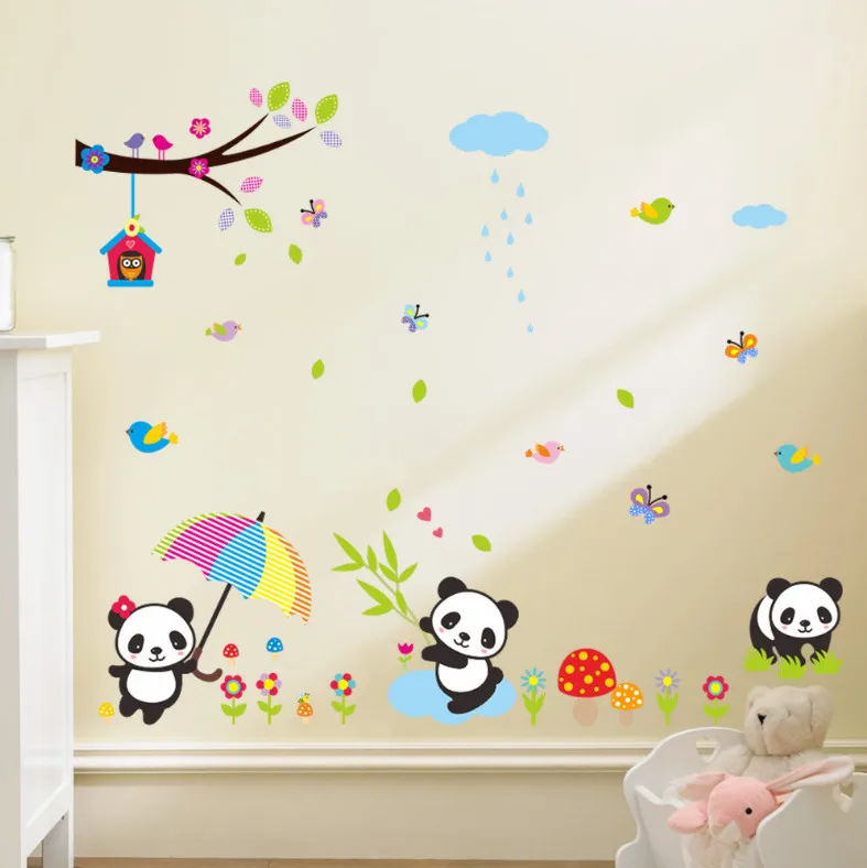 

cute cartoon animals panda zoo tree birds butterfly baby child bedroom home decor wall sticker kids room nursery party supply