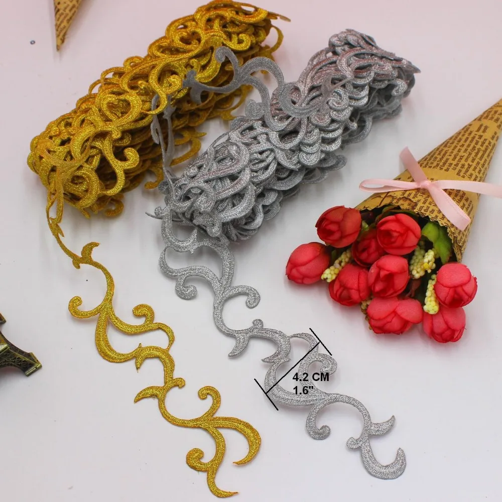 1 Yard Gold Embroidery Lace Trims Cosplay Costumes Braided Iron On Venise Ribbons 4.2CM