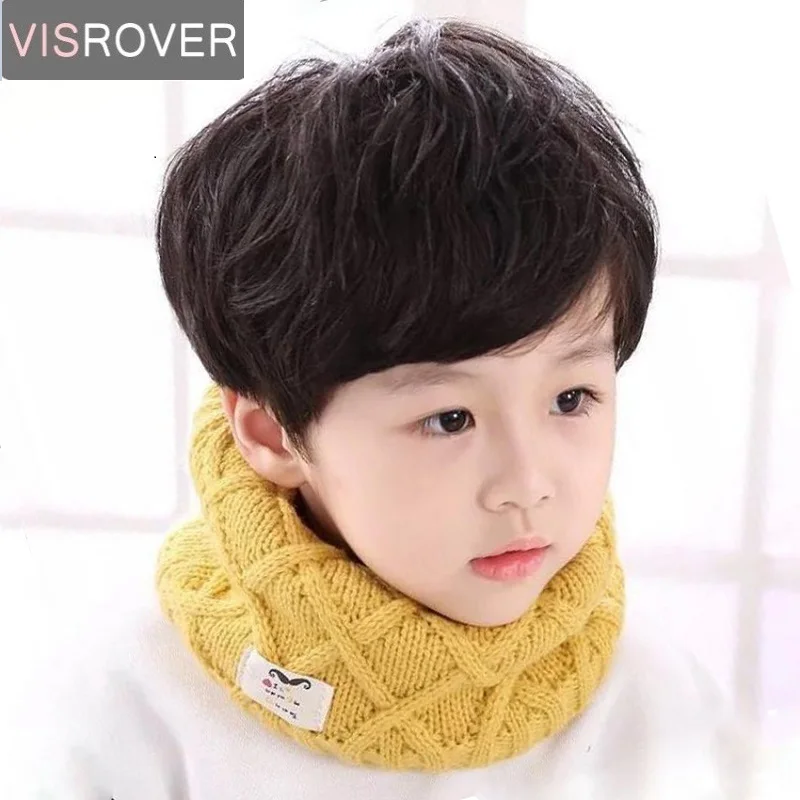 VISROVER Girls Boys Knitted Lic Scarf Baby Kids Snood Ring Infinity Cashmere Scarfs Loop Neck Circle Warm Scarves Neckerchief