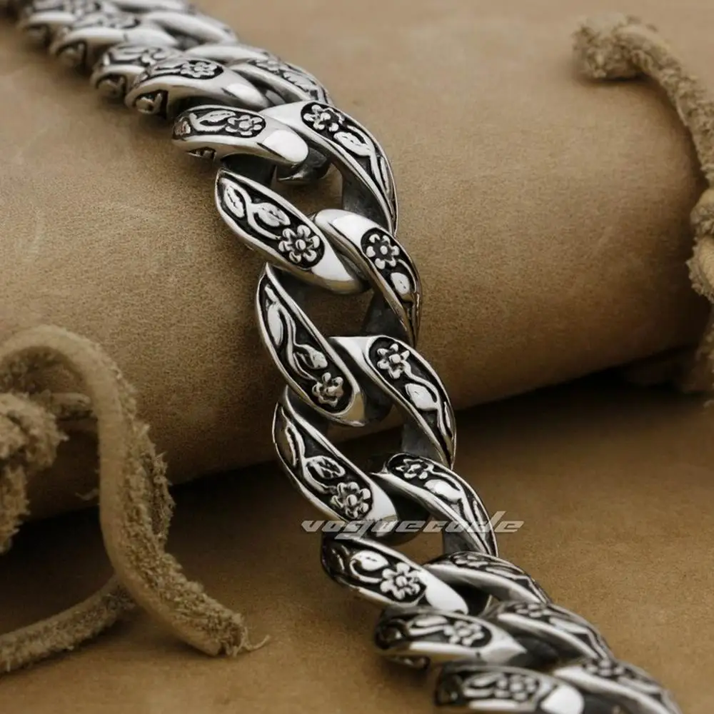 10 Lengths 316L Stainless Steel Rose Flower Mens Biker Rock Punk Bracelet 4R013A