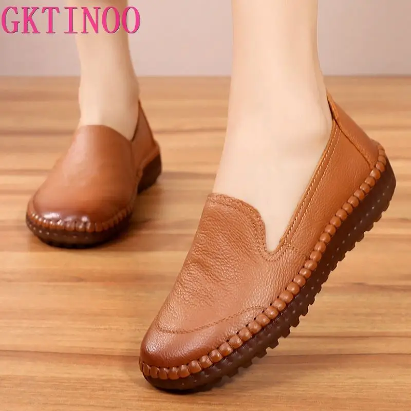 GKTINOO Women\'s Flats Handmade Shoes 2024 Spring Autumn Genuine Leather Ladies Shoe Flat Shoes Women Leather Retro Shoe