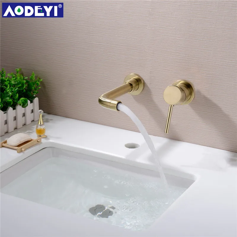 AODEYI Concealed Bathroom Basin Sink Mixer Tap Single Handle Wall Mounted Faucet with Swivel Spout, 12-050