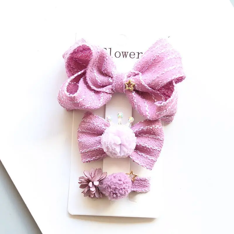 Boutique 12Sets ins Fashion Cute Pom Pom Tiaras Bowknot Hairpins Solid Floral Star Bow Hair Clips Princess Headwear Accessories