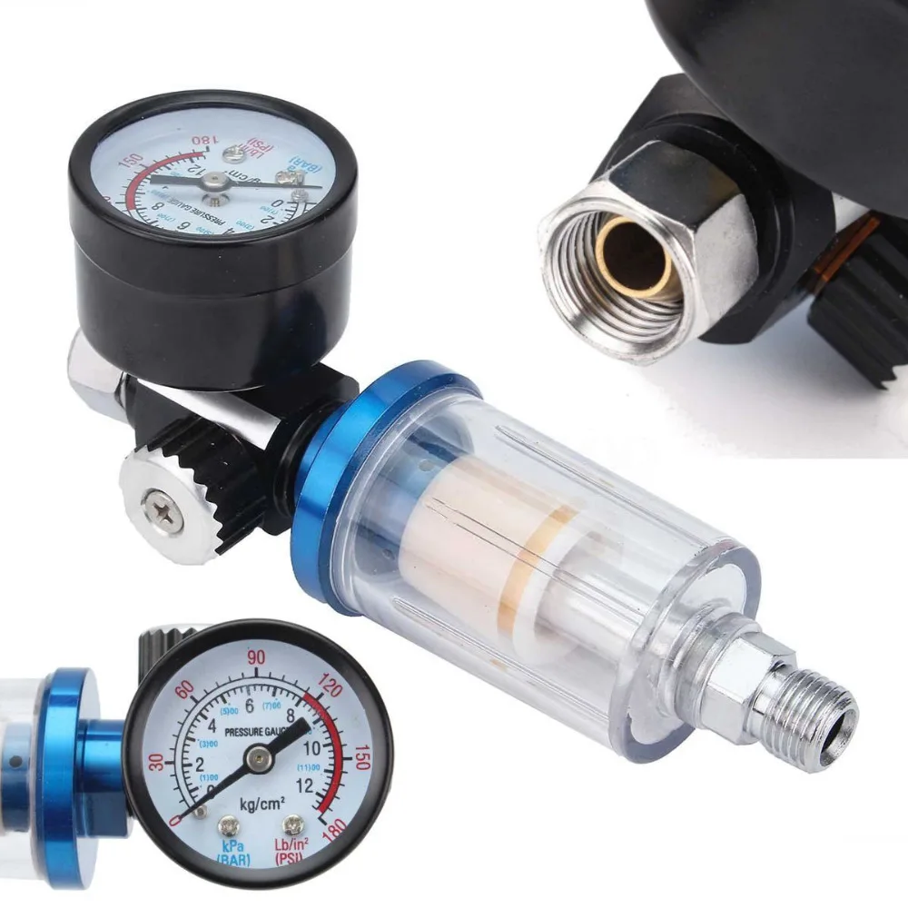 Di alta Qualità 1/4 "A Spruzzo Pneumatica Pistola Ad Aria Gauge + In-line olio Separatore D'acqua Filtro A Spruzzo Pneumatico pistola Accessori