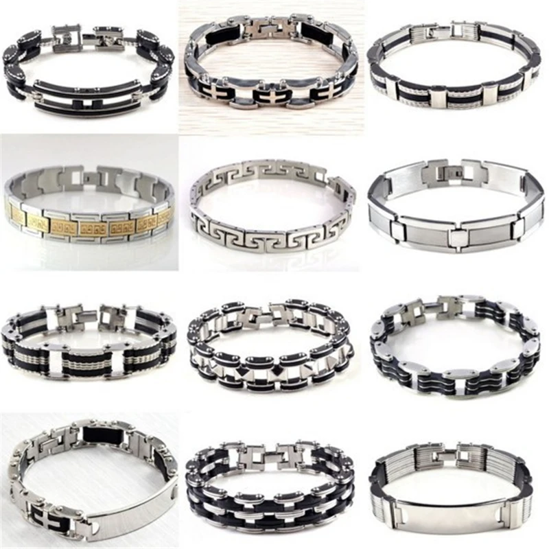 Personality Stainless Steel Black Rubber Men Bracelet Jewelry Wristbands High Quality Bangle Accessories