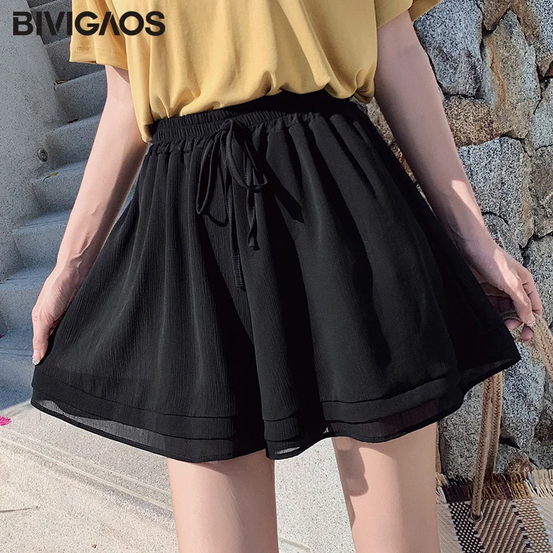 

BIVIGAOS Fashion Summer Chiffon Shorts Korean Ladies Double Layer High Waist Wide Leg Shorts Casual Loose Skirt Short For Women