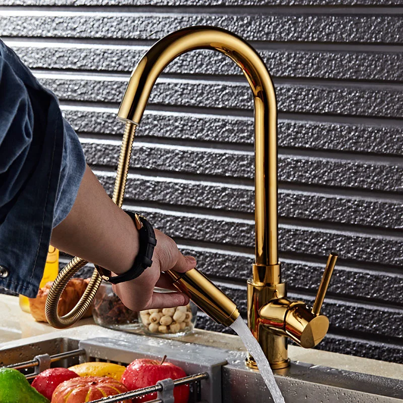 

New Arrivals Kitchen Faucet Gold Faucet Pull Out Torneira All Around Rotate Swivel 2-Function Water Outlet Mixer Tap Sink Faucet