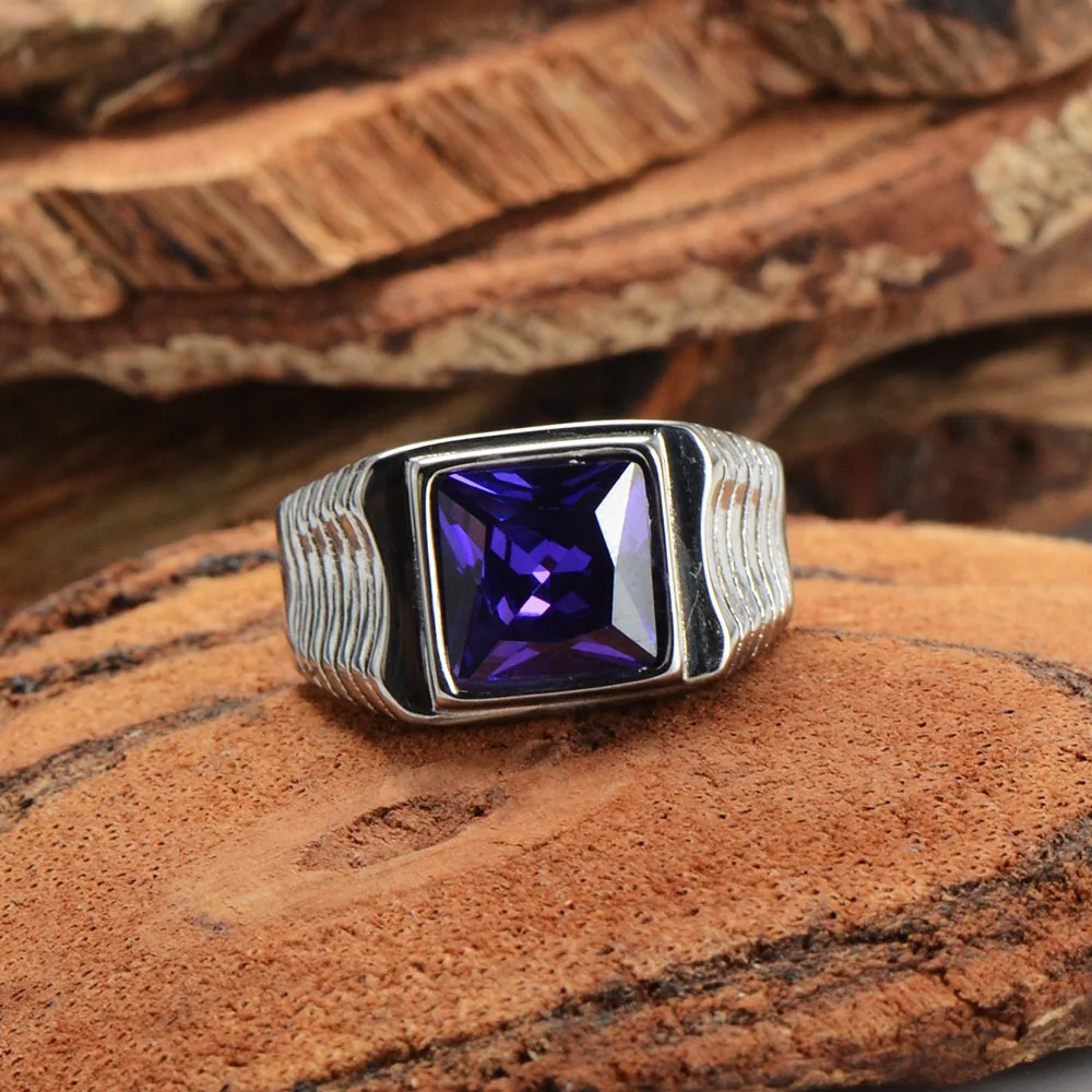 Men\'s 316L Stainless Steel Square Black  Stone Gem Silver color Ring