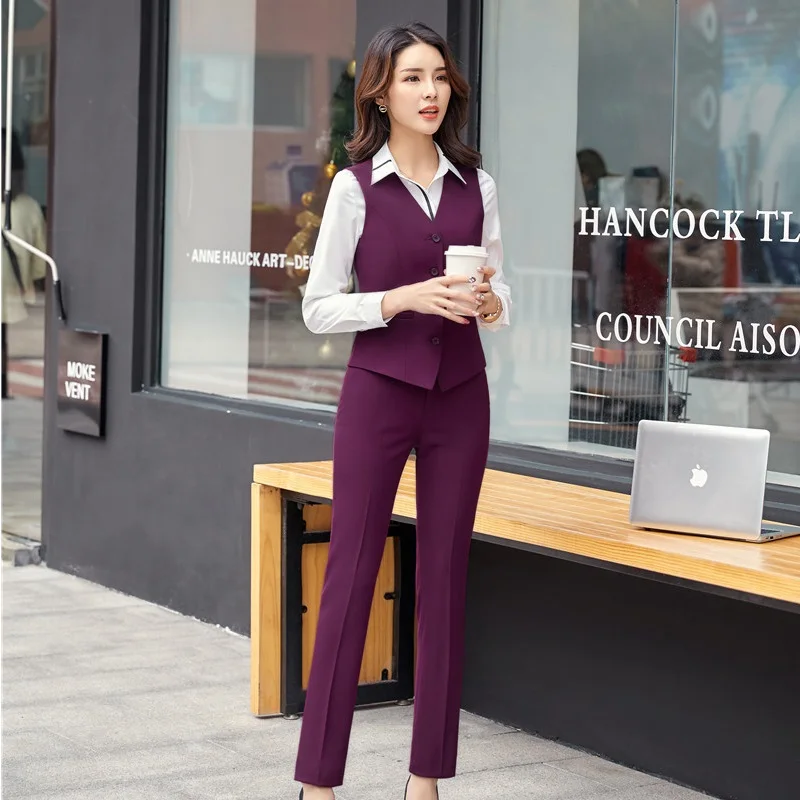 Formal Women Business Suits Uniform Designs 2 Piece Set with Tops and Pants Business Work Wear Pants Suits Trousers Sets