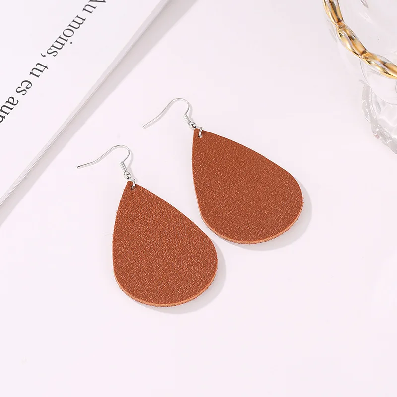 Two Kinds PU Leathers Tree Leaf  & Drip Black Golden Red Pink White Brown Drop Earrings Leopard Dangle Earrings For Women
