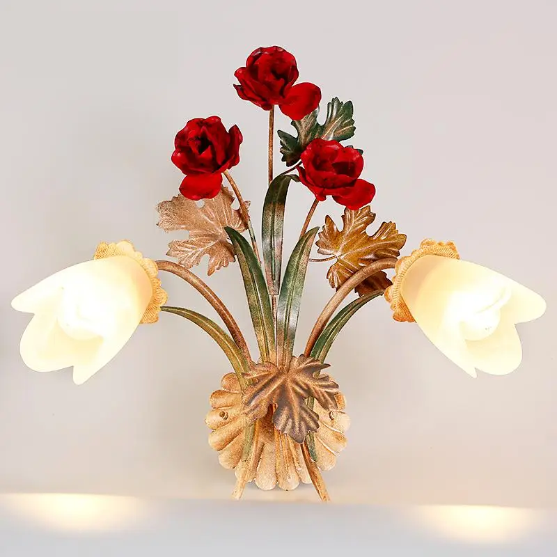 

Arte dressing room flower Wall Lamp Bedroom Head Decoration Aisle Corridors Double Headed American Country Retro led wall light