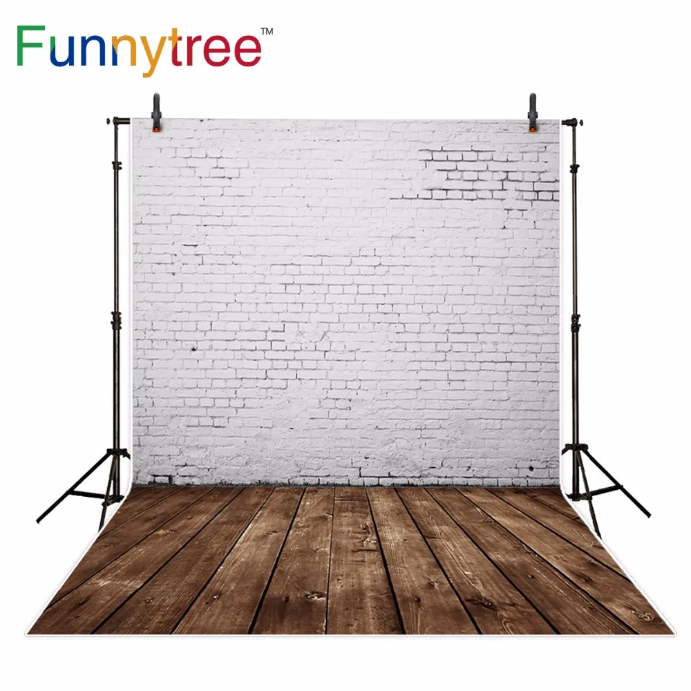 Funnytree photography backdrop white brick wall abstract wood floor background professional photocall photo studio printed