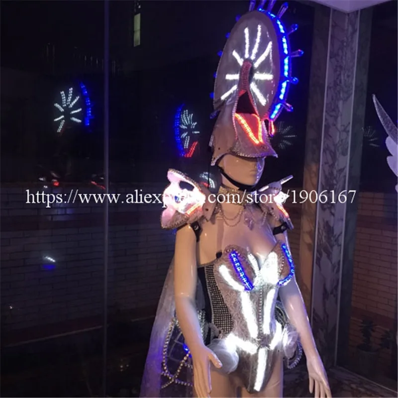 Newest Colorful Led Luminous Carnival Victoria Ballroom Costume White Knight Catwalk ClothesStage Dance DJ Singer Cosplay Cloth