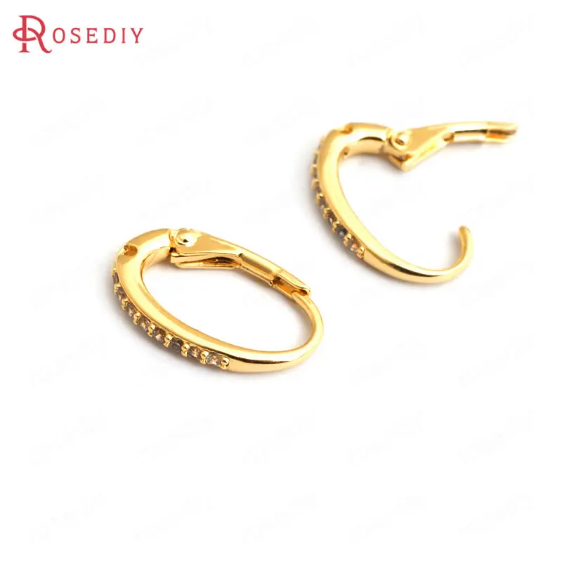 

(B040)4 pieces 15mm High Quality Gold Color Brass with White Zircon Oval Earrings Hooks Diy Accessories Jewelry Findings