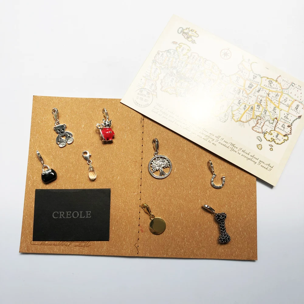 Golden Disc Bone Teddy Bear Water Drop Bag Horseshoe Red Doll Tree Charm Pendant,2019 Trendy Jewelry 925 Sterling Silver Gift