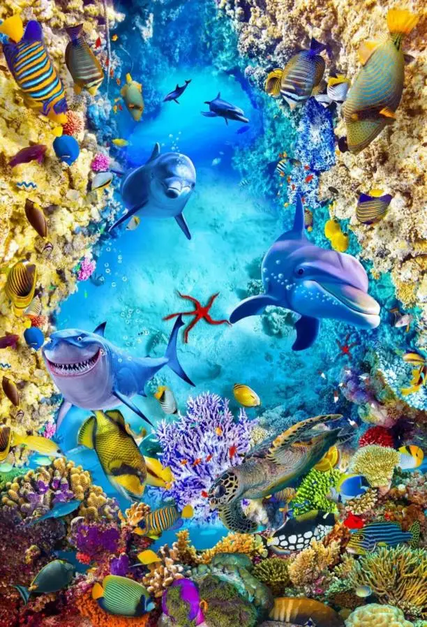 

3D photo wallpaper 3d flooring underwater world wallpapers for living room self adhesive wallpaper