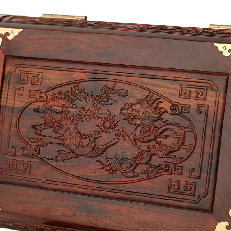 Rosewood rosewood wooden jewelry box jewelry box wedding oversized wood dragon treasure mirror lock