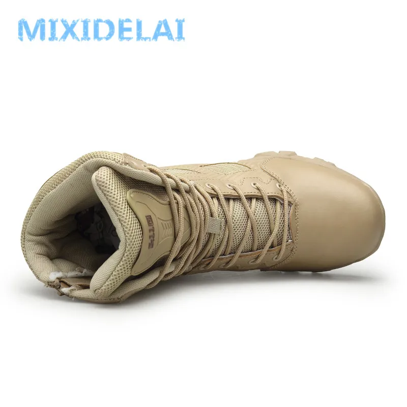 MIXIDELAI Size 39-47 Desert Tactical Mens Boots Wear-resisting Training Boots Waterproof Outdoor Hiking Men Combat Ankle Boots