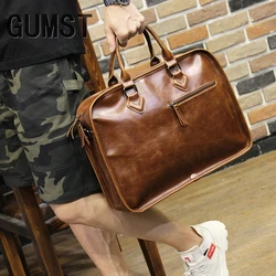 GUMST-maletín de piel sintética Crazy Horse para hombre, bolso de hombro Estilo Vintage para ordenador portátil de negocios, 14 pulgadas, a la moda