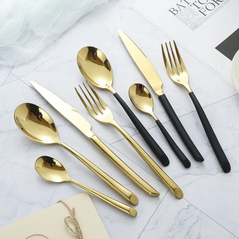 Hot Sell Luxury Dinner Set Stainless Steel Gold Cutlery Spoon Fork Flatware Set Home and kitchen products