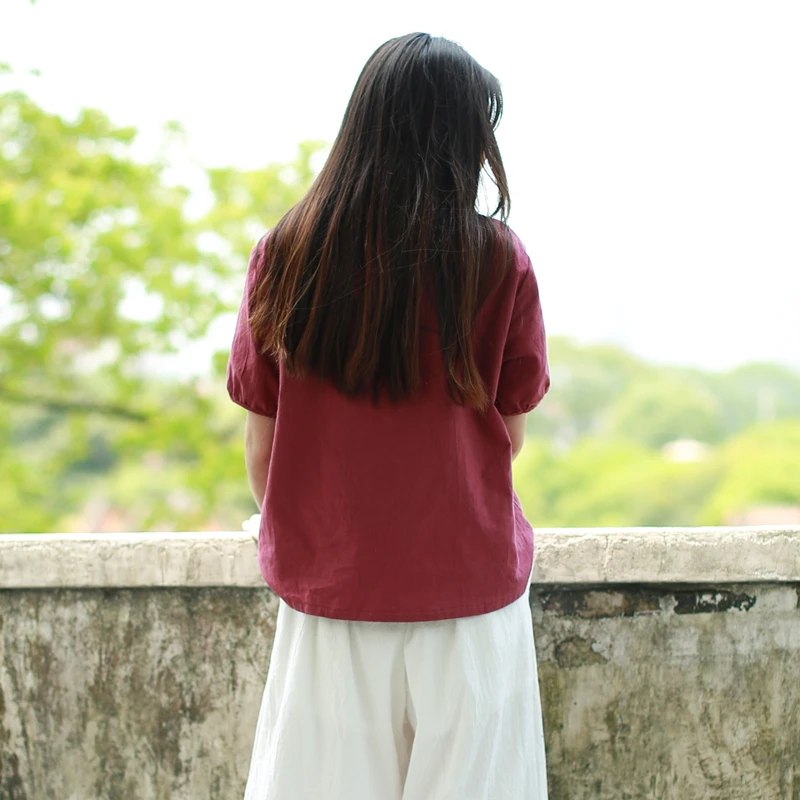 LZJN – hauts d'été en coton et lin pour femmes, chemise rouge, vêtements traditionnels chinois, PX1800, 2019