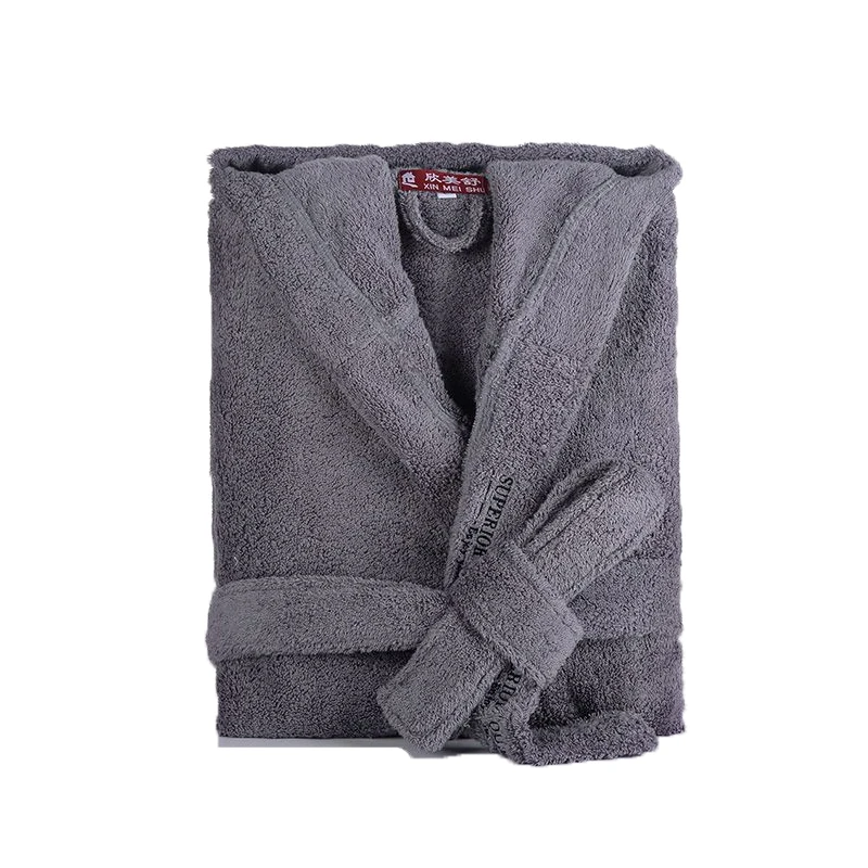 Men's Robe Winter Hooded Thick Cotton Long Bathrobe Women Male Plsu size XXL Warm Kinmono Bathrobes Comfort Gray White Bath Robe