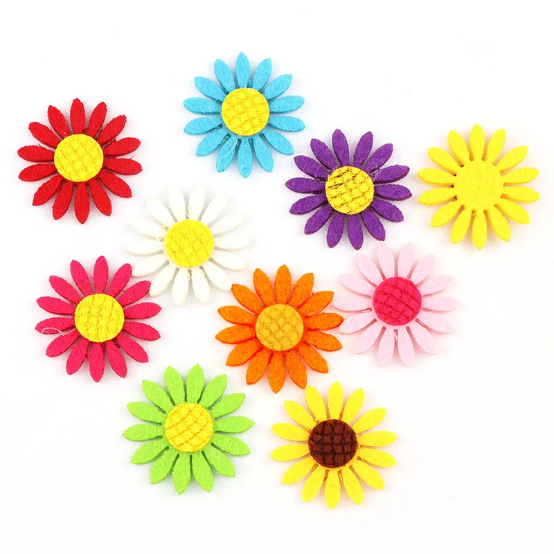 10pcs 39mm Non-Woven Fabric Mixed Color Sunflower Felt Fabric Patch DIY Cloth Appliques/Craft Wedding Patches