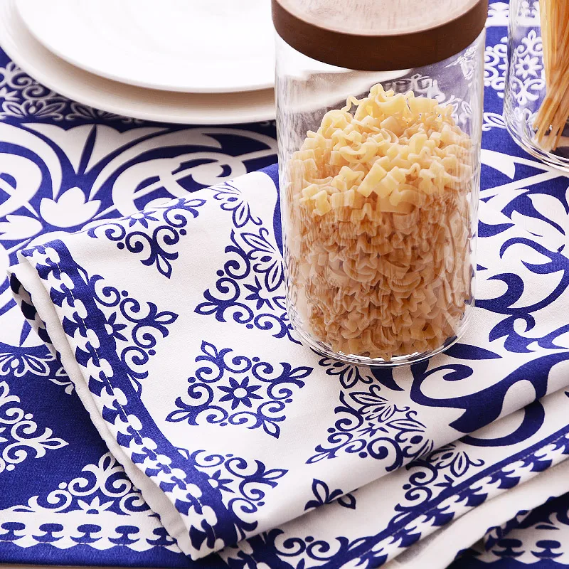 National Style Blue And White Food Photography cotton cloth mats pads rectangle placemats doilies table decoration accessories