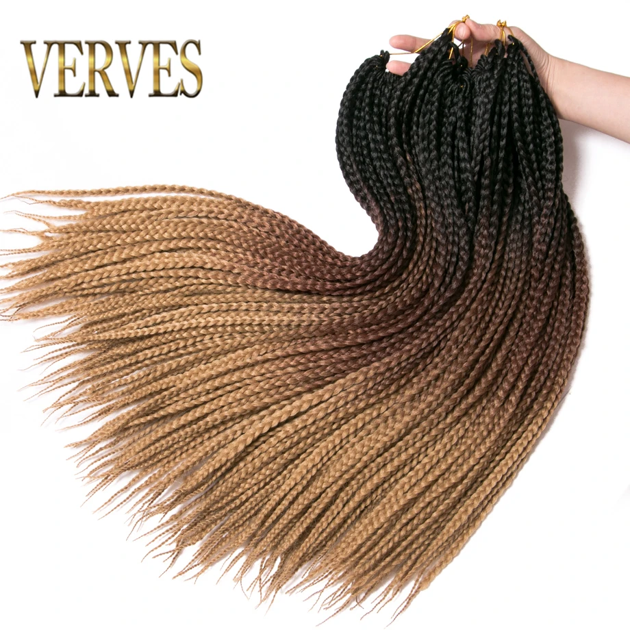 Verves-Sintético Ombre Trança Extensões De Cabelo, Crochet Tranças, Fibra De Calor, Em Massa Trança, Rosa, Preto, 22 Raízes, 24 "Box Braid