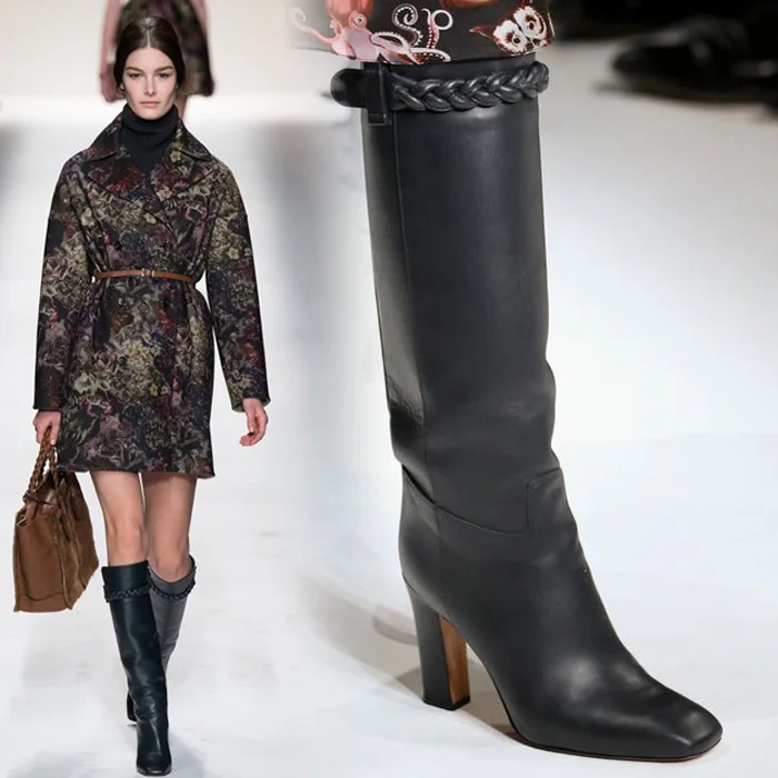 Luxury women shhoes knee high boots and ankle boots fashion runway shoes red black browm boots thick heels shoes Winter boots image 2