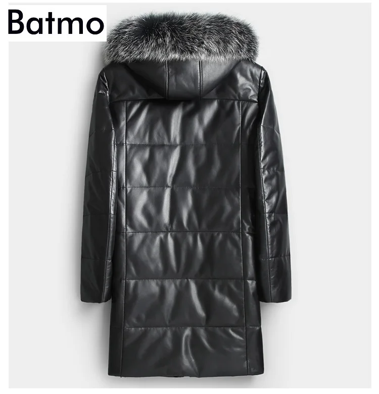 BATMO 2021 new arrival winter high quality sheepskin white duck down hooed jackets men,men's fox fur collar leather coat,X17317