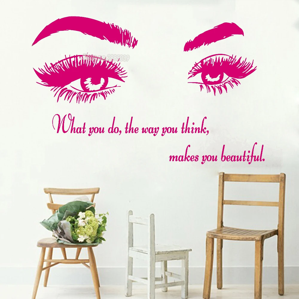 Hot Sale Eyebrows Beauty Salon Quote Make Up Wall Sticker For Livingroom Home Decor Mural Art Eyelashes Lashes Vinyl Decal LC461