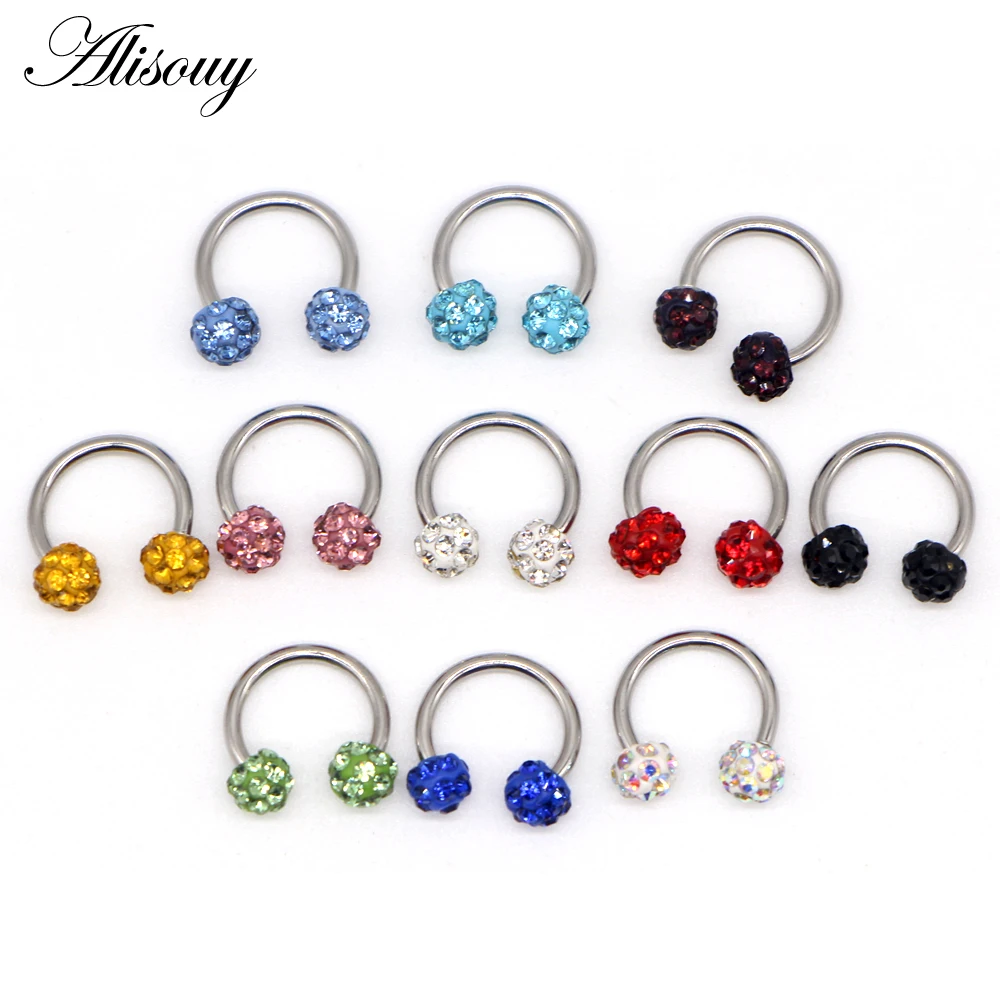 Alisouy Stainless Steel Women Men Labret Lip Piercing Jewelry Crystal Ball Ear Studs Nose Ring Colorful Body Piercing Jewelry