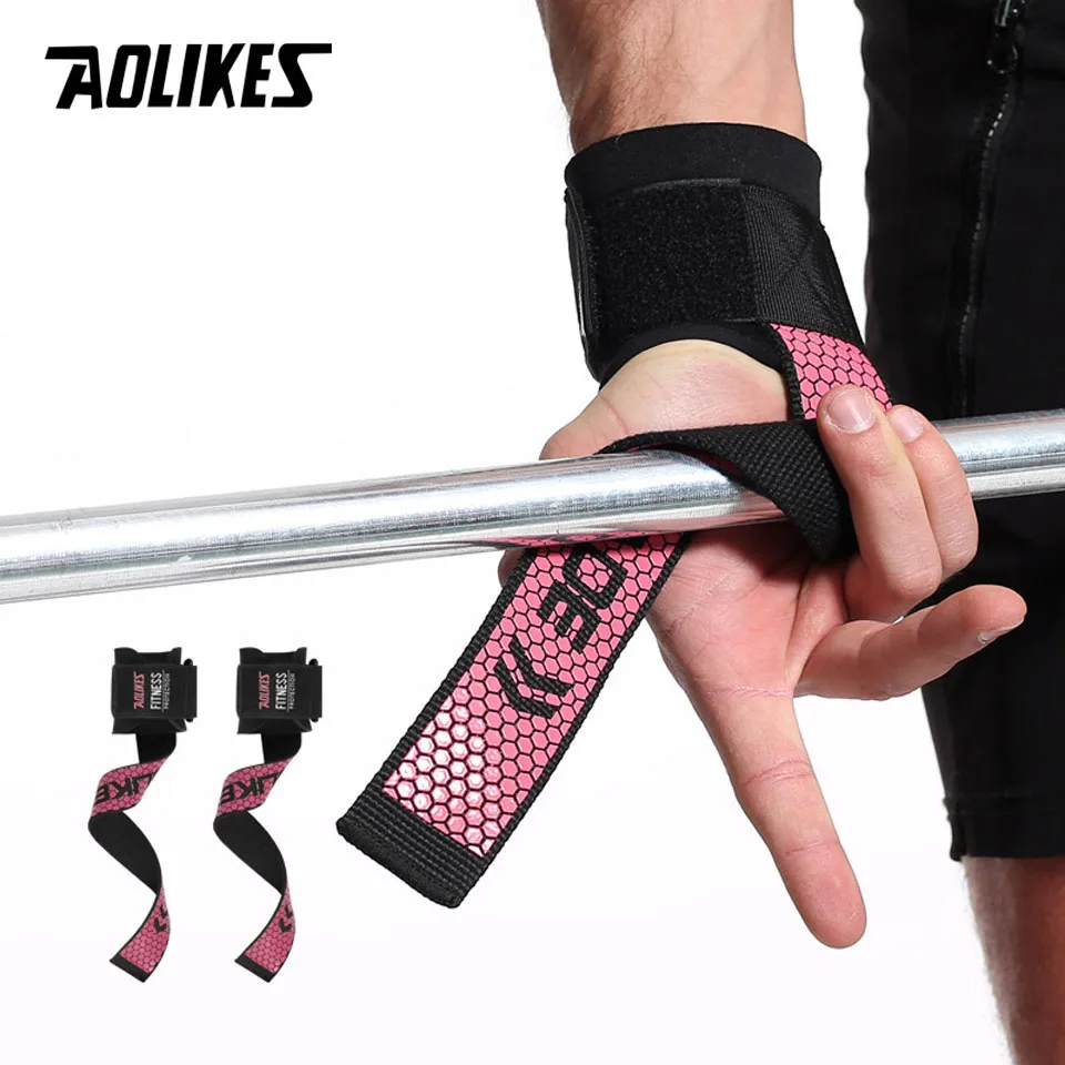 AOLIKES 1 Pair Gym Fitness Weight lifting Grip Straps Dumbbell Hand Grips Training Wrist Support Bands for barbell Pull up