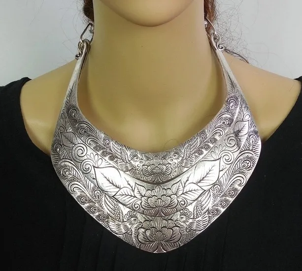 6 Designs Exaggerated Torque  Miao Silver Unique Stage Show Necklace Ethnic Fashion Vintage Embroidery Sweater Necklace