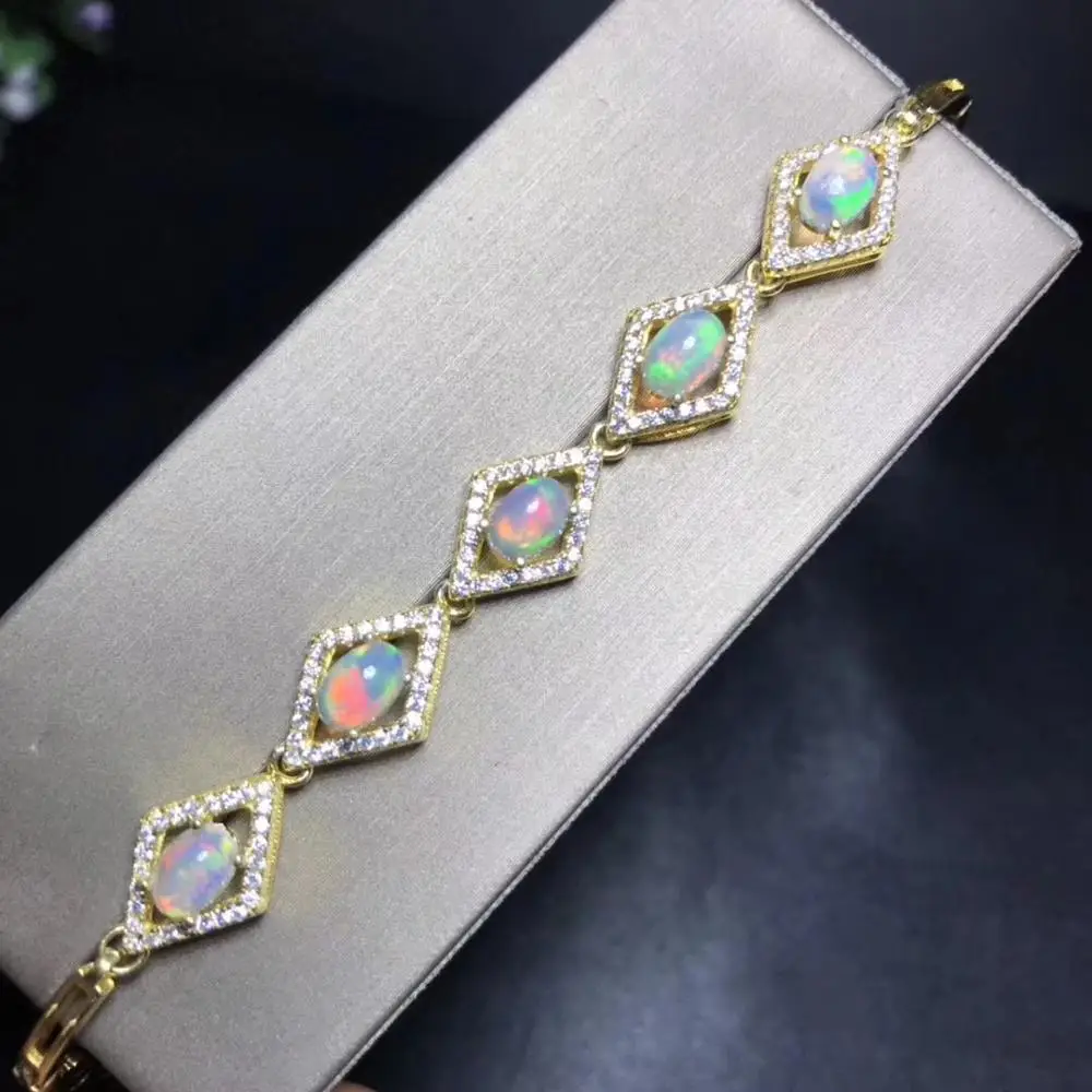 Natural opal bracelet, All kinds of fire colors are beautiful, 925 pure silver mosaic hot selling style, Ladies New Style