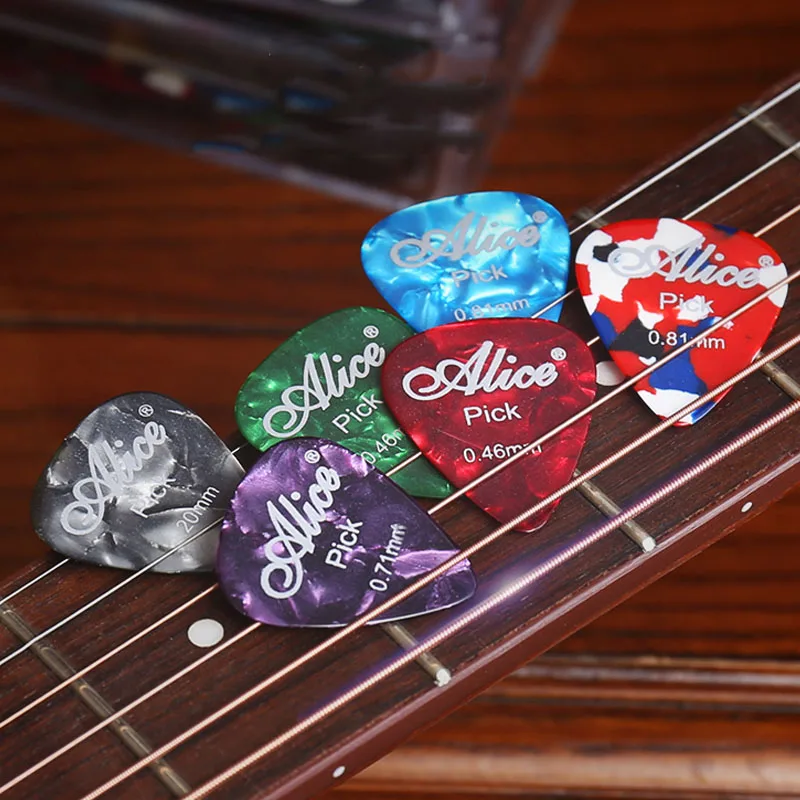 100pcs Alice Guitar Picks Celluloid Plectrum Mediator 0.46/0.71/0.81/0.96/1.2/1.5mm Random Colors Guitar Accessories